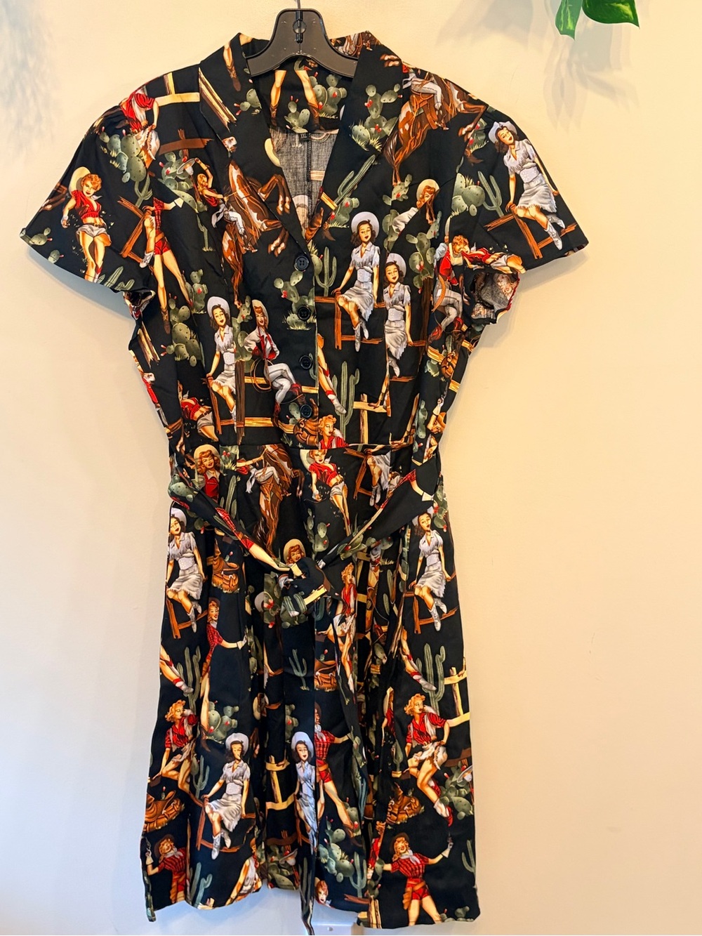 Western Cowgirl Rodeo Novelty Print Shirt Dress Ranchwear Pockets - Picture 2 of 7